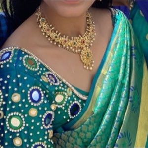 Kanchivaram silk saree with mirror work blouse